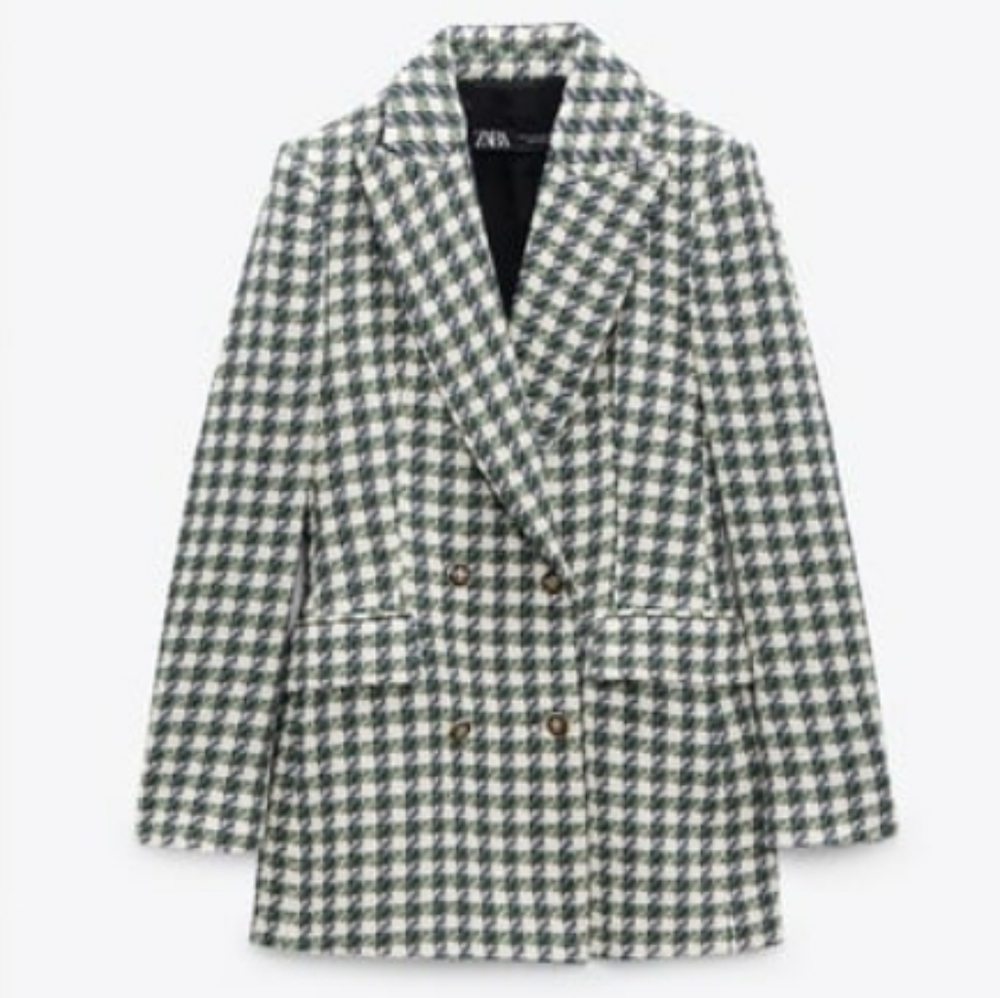 Zara double breasted blazer jacket ecru green size S